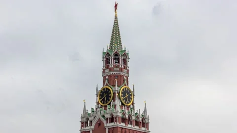 View of Moscow Kremlin Clock Tower Stock Footage 155688693