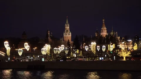 View of the Moscow Kremlin at night Stock Footage 122387120
