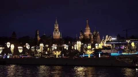 View of the Moscow Kremlin at night Stock Footage 122392134