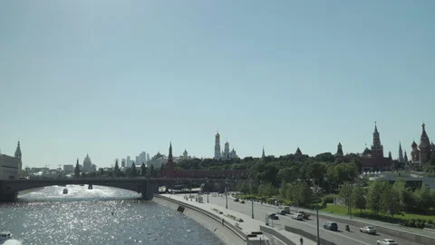 View of the Moscow Kremlin with the river and the embankment. Stock Footage 156130529