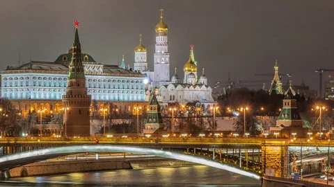 View of Moscow Kremlin in winter night. Russia Stock Footage