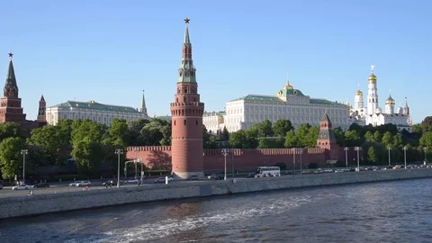 View of the Moscow River and the Kremlin on a sunny day Stock Footage 108775019