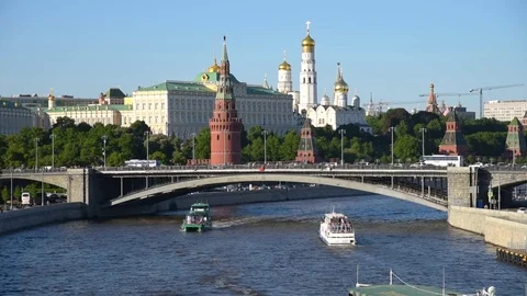 View of the Moscow River and the Kremlin on a sunny day Stock Footage 108775028