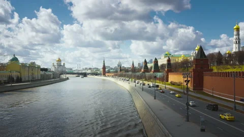 View of the Moscow river and the Kremlin palace, Russia Stock Footage 155998314