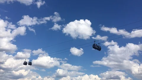 View From Moscow River of The Cable Car Near The Luzhniki Stadium Stock Footage 109379557