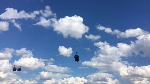 View From Moscow River of The Cable Car Near The Luzhniki Stadium Stock Footage 109380350