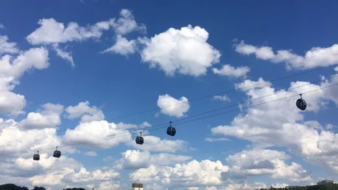 View From Moscow River of The Cable Car Near The Luzhniki Stadium Stock Footage 109380359