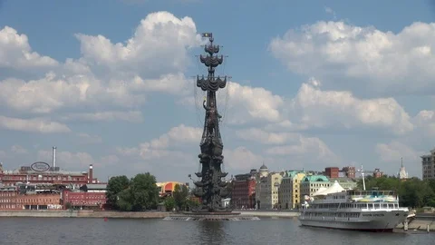 View from Moscow River a monument to Peter. Close-up. Stock Footage 106232368