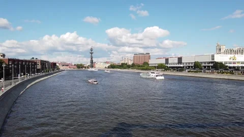 View of the Moscow River from the Pushkin Bridge. Frunzenskaya embankment. Stock Footage 137446984