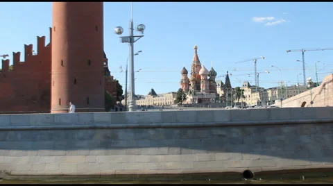 View from the Moscow River to St. Basil's Cathedral. Stock Footage 58060282