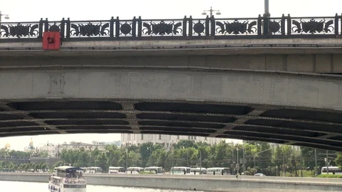 View from Moscow River from under bridge to Cathedral of the Nativity of Christ. Video stock 106553300