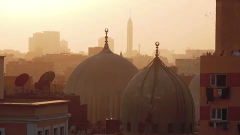 View Of Mosque Domes And Buildings Of A Big City With Backlight Stock Footage 226246768