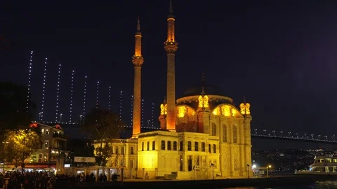 View of the mosque Ortakoy Turkey at night Video stock 101461676