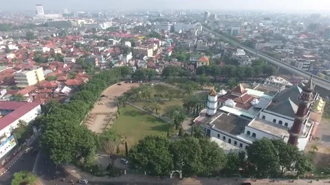 View of the mosque in Palembang recorded using a drone Stock Footage 233133258