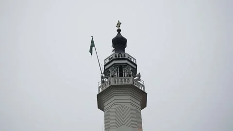 View of the mosque tower with a cloudy sky Stock Footage 259004195