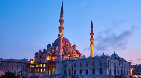 View of the mosque Yeni Cami in the sunset Stock Footage 65206288