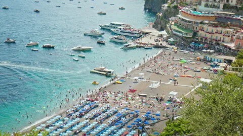 View of the most recognizable Marina Grande Beach Positano in 4K. Stock Footage 237086076