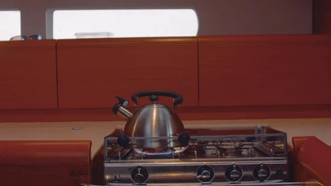 View of motion evidenced from kettle on cooker Stock Footage 86990624