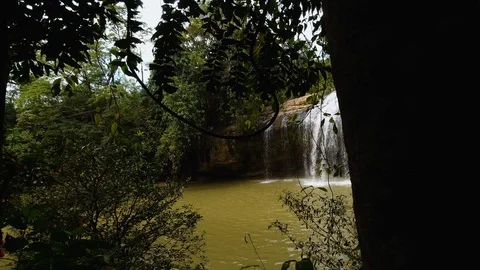 View in motion: Look on the Prenn Waterfall throw the trees, Vietnam, 2x slowmo 動画素材 121592115