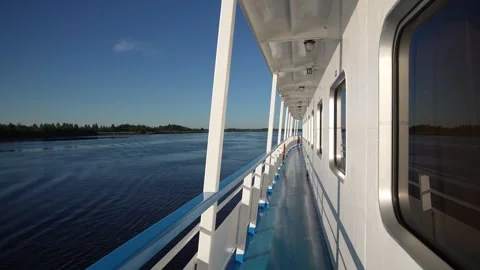View from motor ship sailing along the river Stock Footage 341396877