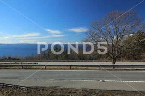 View on motorway E4 and lake Vattern in Sweden Stock Photos