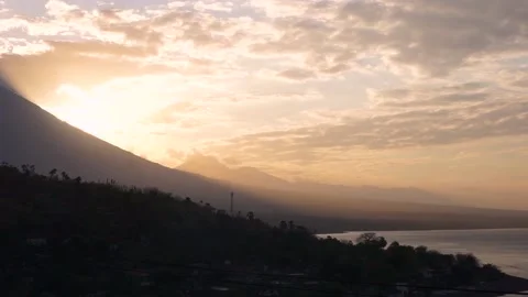 View of Mount Agung (Active Volcano in Bali, Indonesia) during Sunset Video stock 145275595