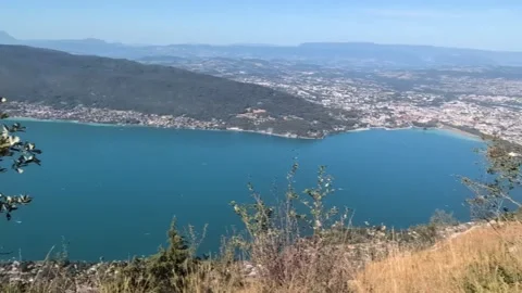 View from Mount Baron hike over Lake Annecy Video stock 342448708