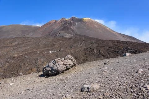 View of the Mount Etna main craters 스톡 사진