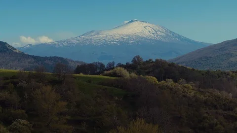 A View of Mount Etna with snow on the peak Stock Footage 88488850