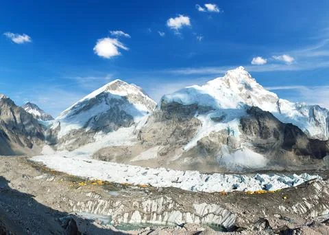 View of Mount Everest base camp with a lot of tents Stock Photos