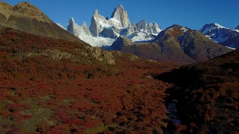 View of Mount Fitz Roy from the air. Autumn dawn. Patagonia, Argentina Video stock 81821397