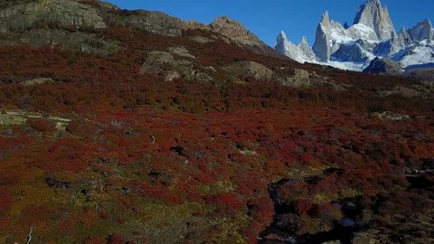View of Mount Fitz Roy from the air. Autumn dawn. Patagonia, Argentina Stock Footage 81822152