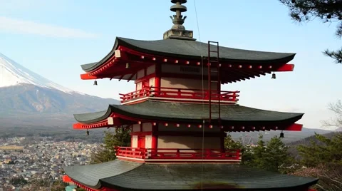 View of Mount Fuji from Chureito Pagoda Stock Footage 40648019