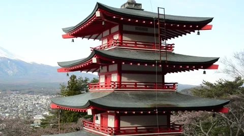 View of Mount Fuji from Chureito Pagoda Stock Footage 40648233