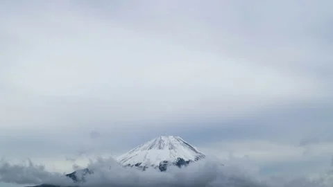 View of Mount Fuji on a cloudy winter day, Yamanashi Prefecture, Japan Stock Footage 223678194