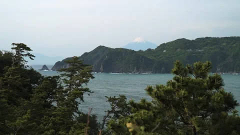 View of Mount Fuji from Izu peninsula coastline, Shizuoka Vidéo 334761371