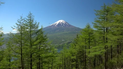 View of Mount Fuji from shindo Pass, Yamanashi Prefecture, japan (Aerial View) Stock Footage 100459418
