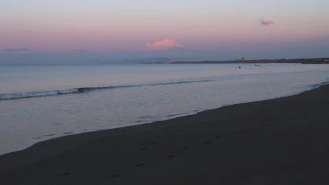 View of mount Fuji on a Spring morning from Enoshima, Kanagawa Prefecture, Japan Stock Footage 109545543