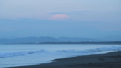 View of mount Fuji on a Spring morning from Enoshima, Kanagawa Prefecture, Japan Stock Footage 109545569