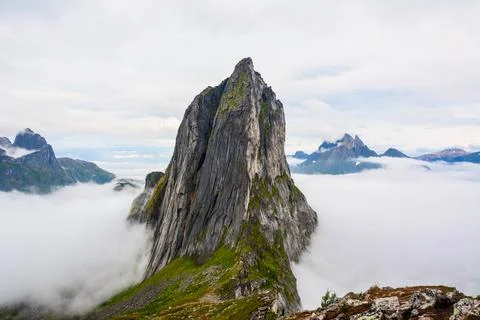 View from Mount Hesten on Iconic Mountain Segla Stock Photos