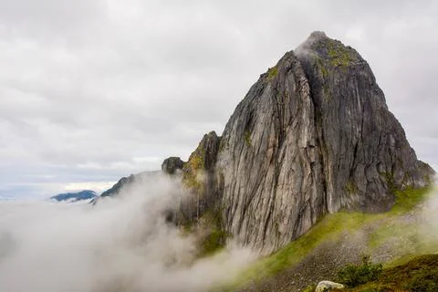 View from Mount Hesten on Iconic Mountain Segla Stock Photos
