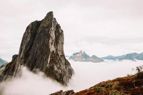 View from Mount Hesten on Iconic Mountain Segla Stock Photos