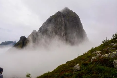 View from Mount Hesten on Iconic Mountain Segla Stock Photos