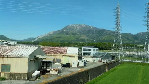 A view of Mount Ibuki in April from the window. Stock-Footage 334583147