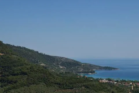 View from mount Ipsarion to the North over the golden beach Stock Photos
