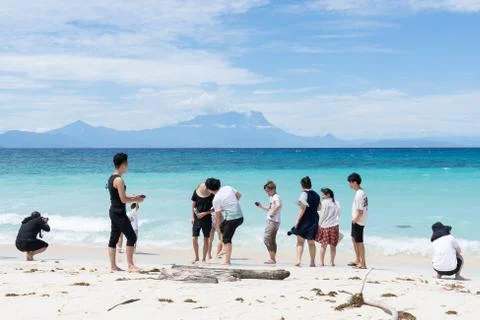 View of mount kinabalu at the ocean Stock Photos