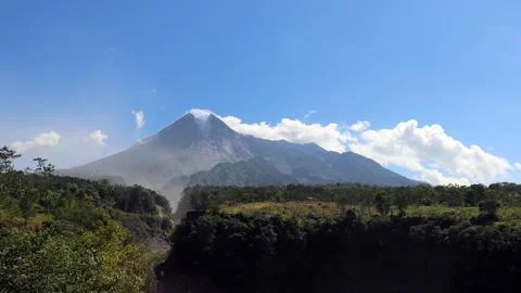 View of Mount Merapi with clouds and sky Stock Photos
