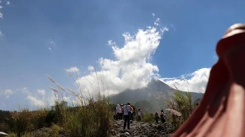 View of Mount Merapi with clouds and sky Stock Photos