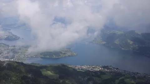 View of Mount Pilatus and Lake Alpnach in Switzerland. Video stock 343668108