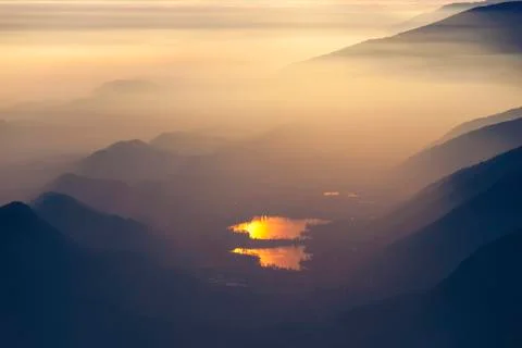 View from Mount Pizzoc at sunset 스톡 사진